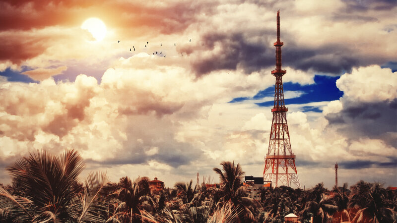 Sunset with radio tower