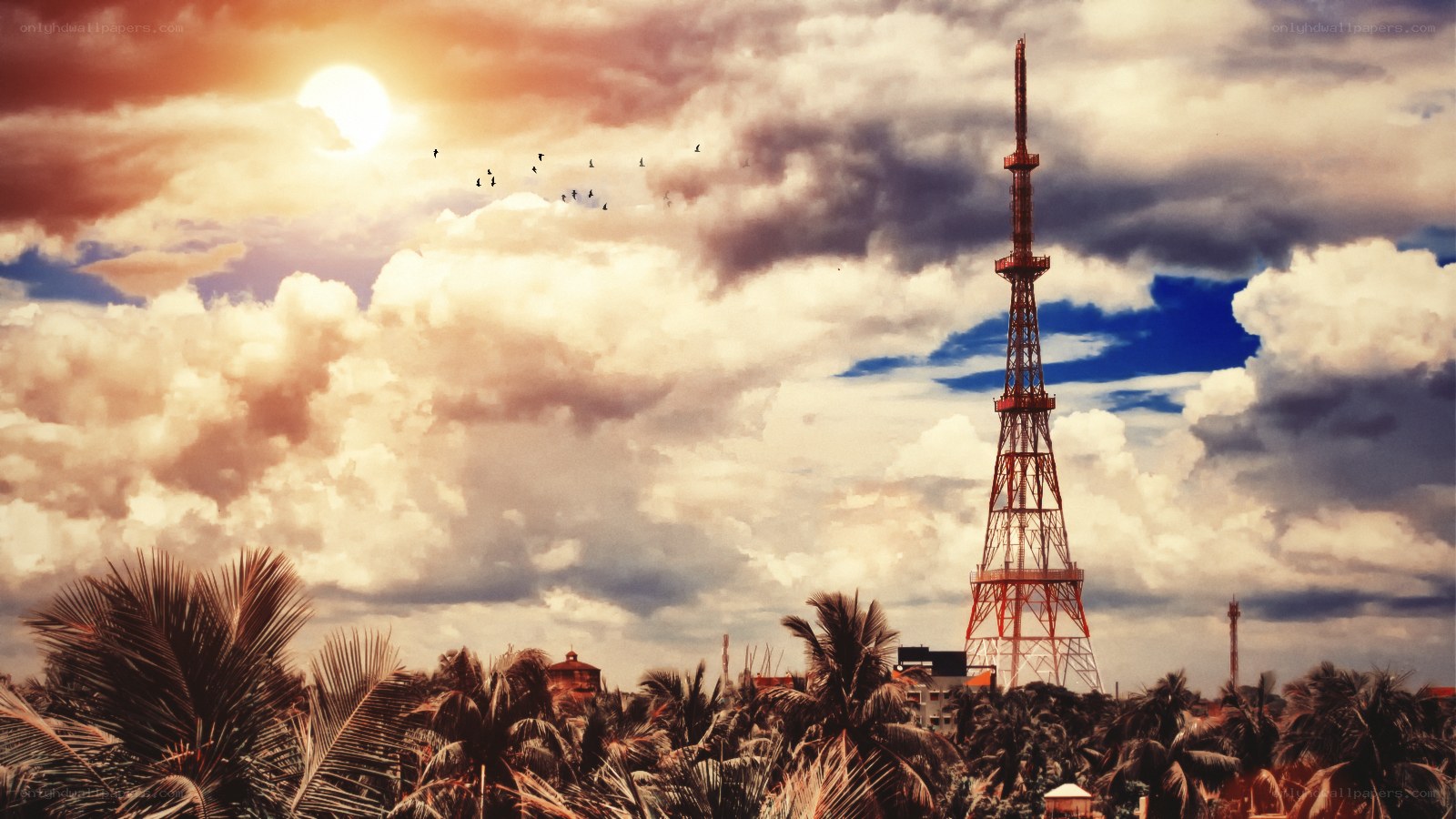 Sunset with radio tower