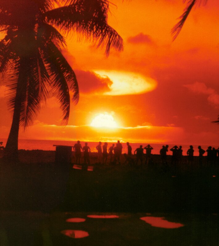 Sunset with silhouetted crowd