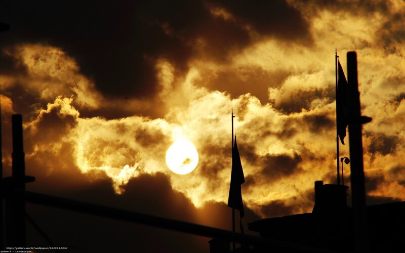 Sunset with silhouetted flags