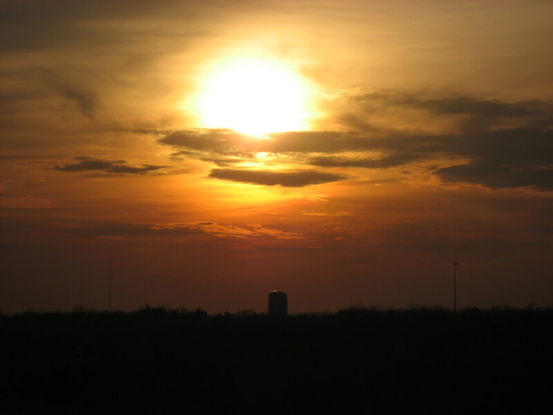 Sunset with silhouetted structures