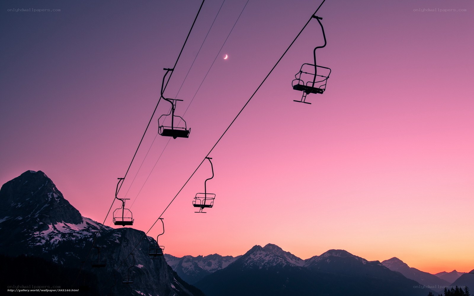 Sunset with ski lift and moon