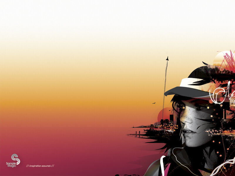 sunset with stylized portrait