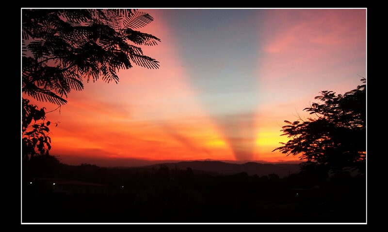 sunset with sun pillars