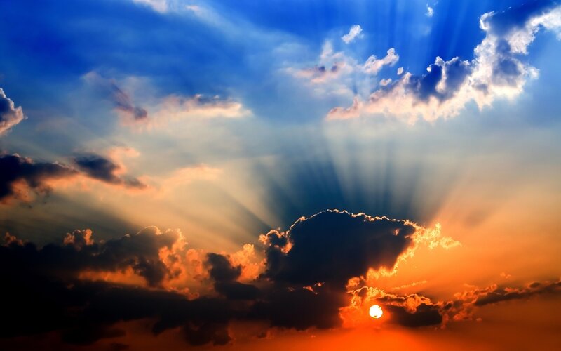 Sunset with sunbeams