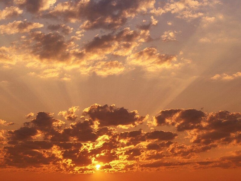 Sunset with sunbeams