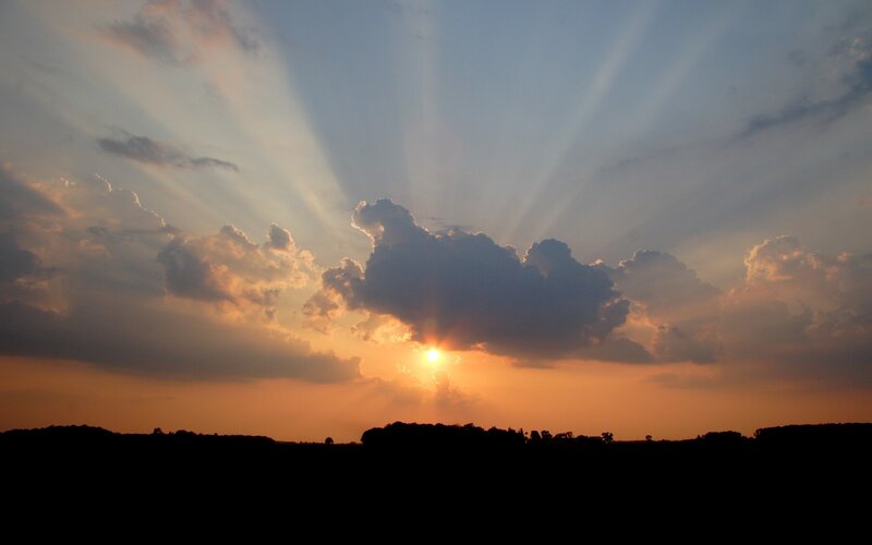Sunset with sunbeams