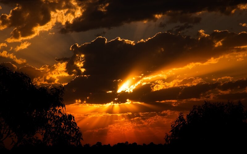 Sunset with sunbeams
