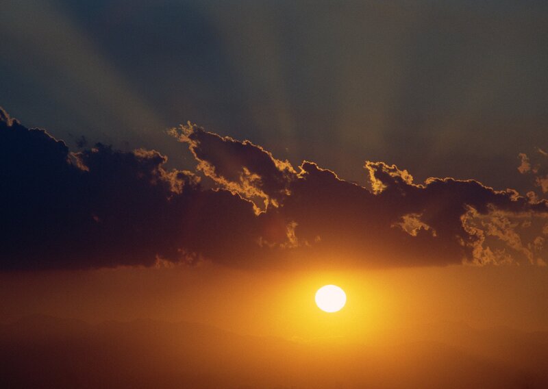 Sunset with sunbeams