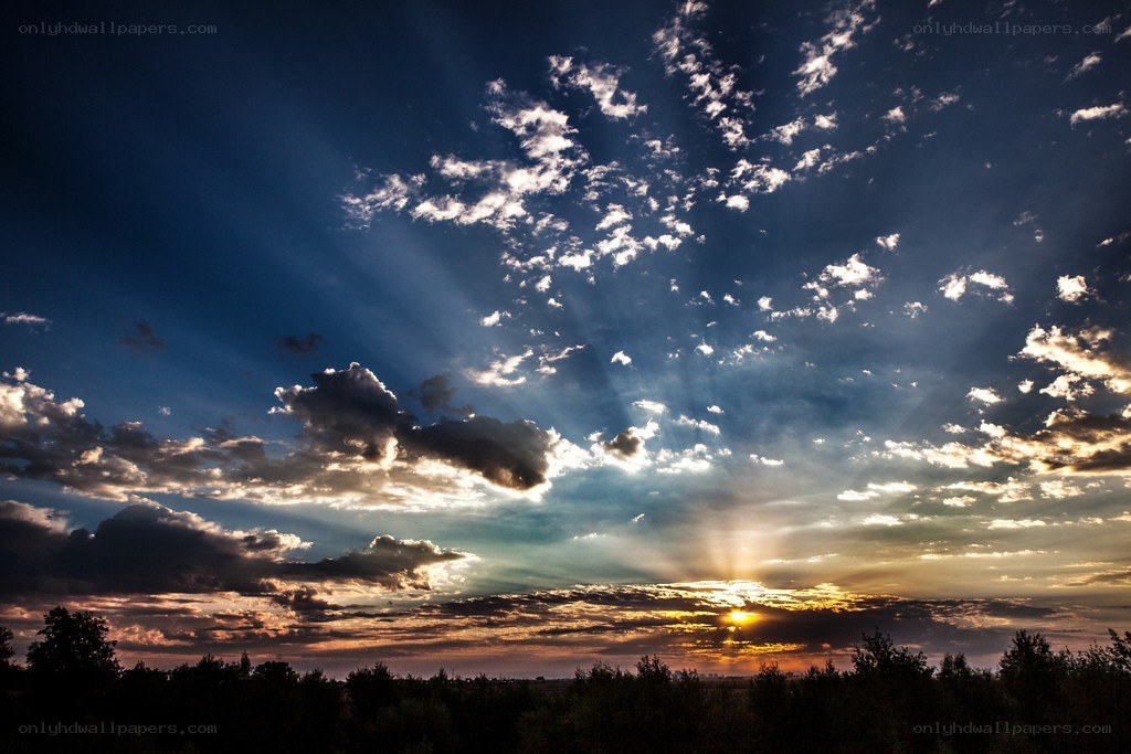 Sunset with sunbeams