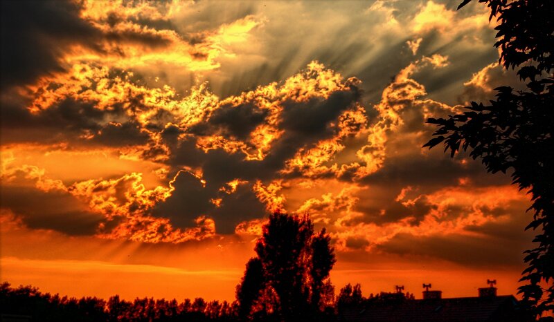 sunset with sunbeams
