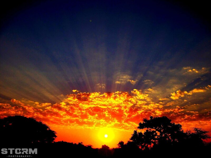 Sunset with sunbeams