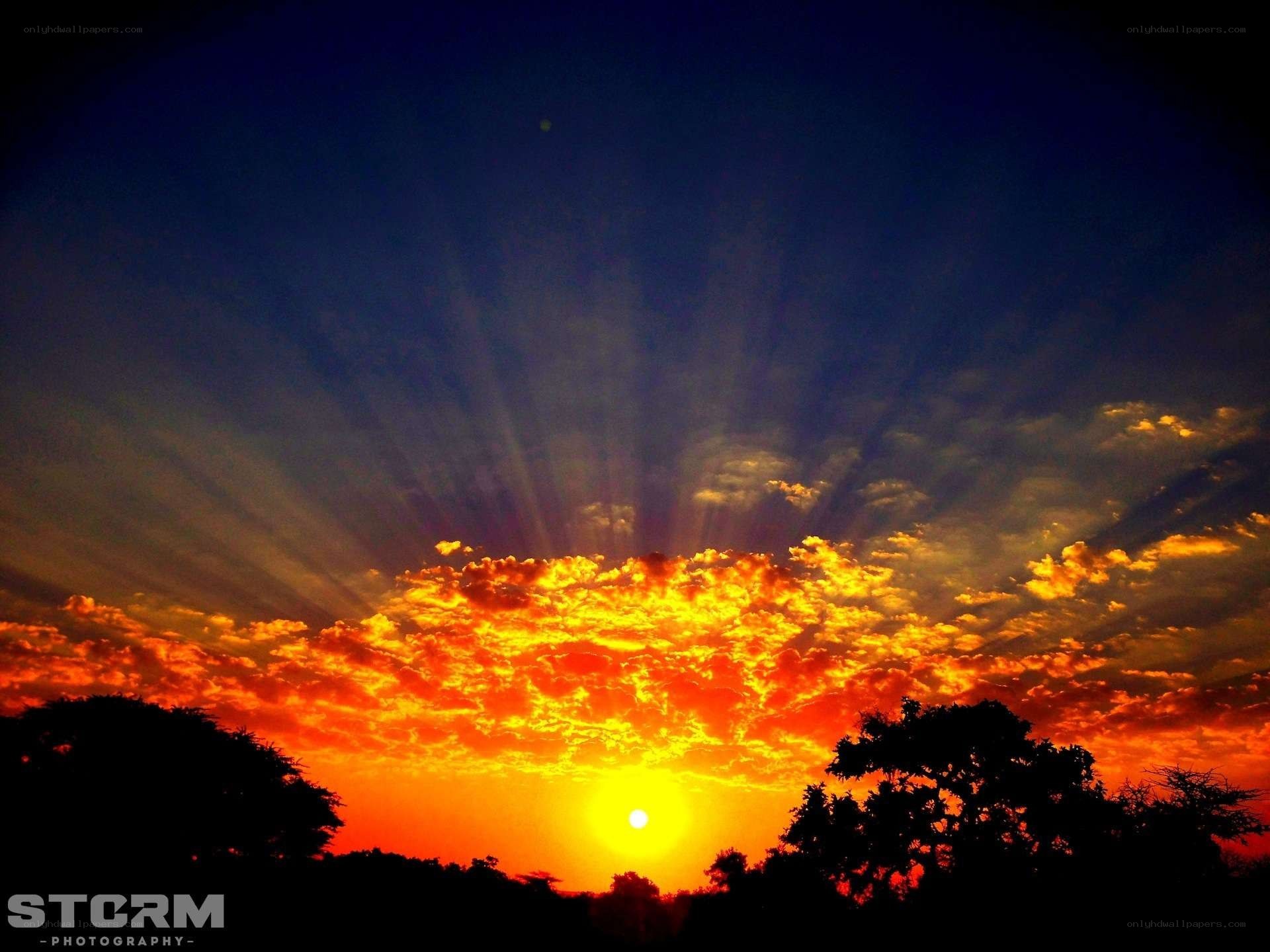 Sunset with sunbeams