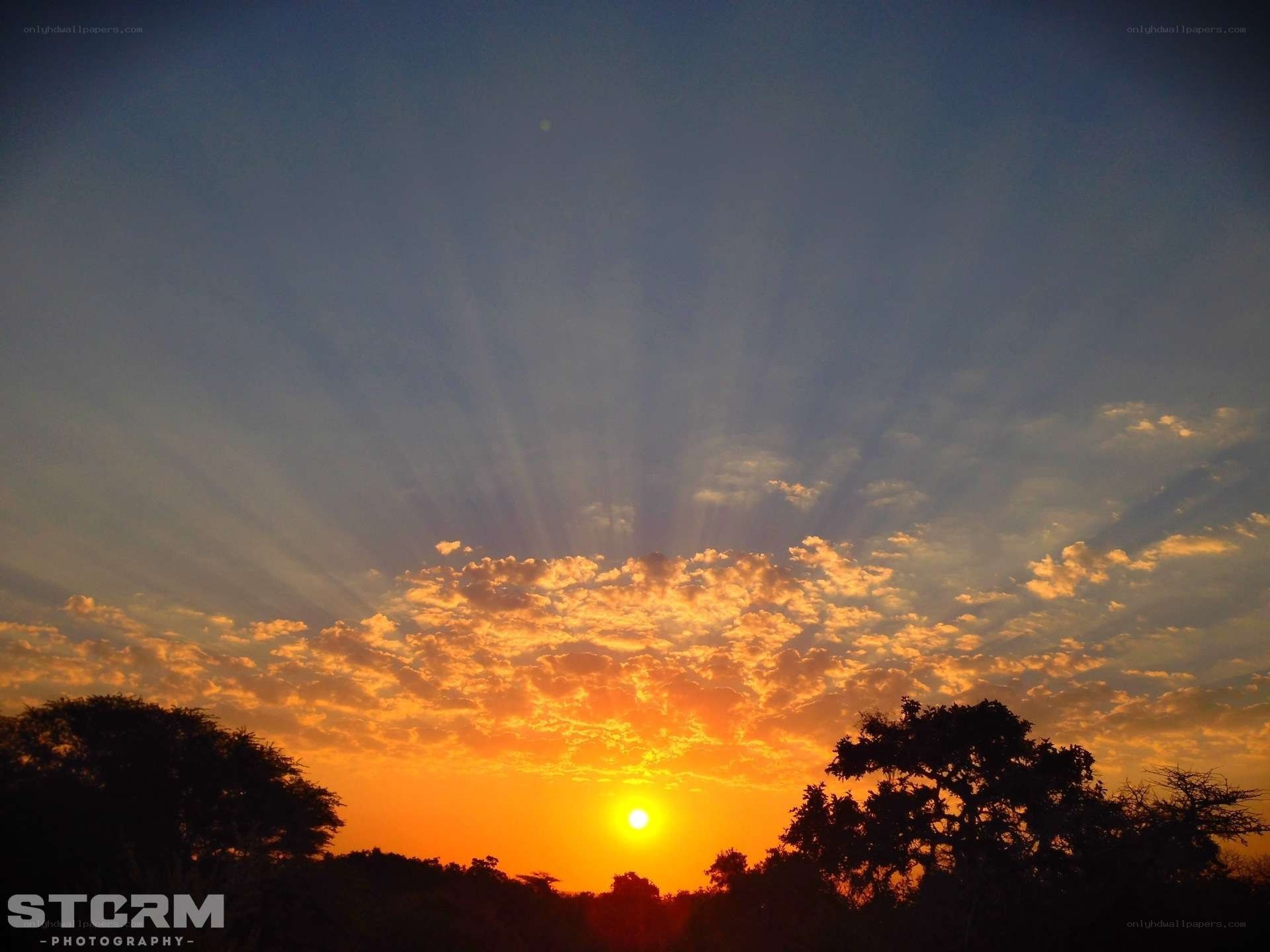 Sunset with sunbeams