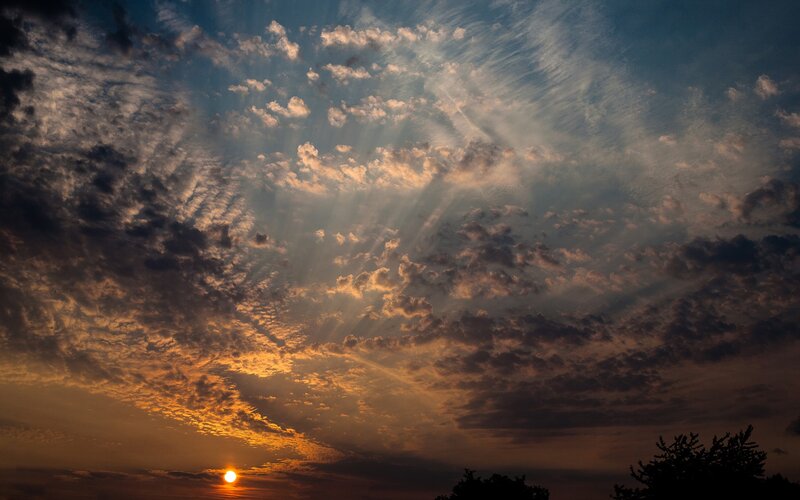 Sunset with sunbeams