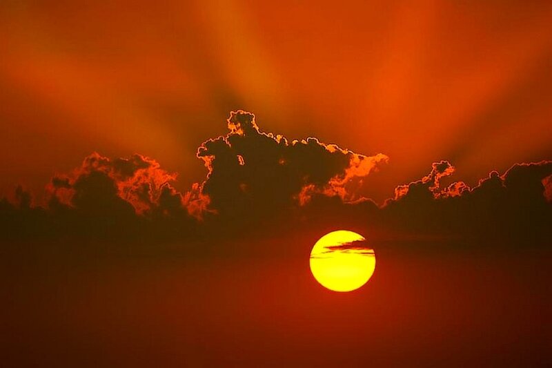 Sunset with sunbeams