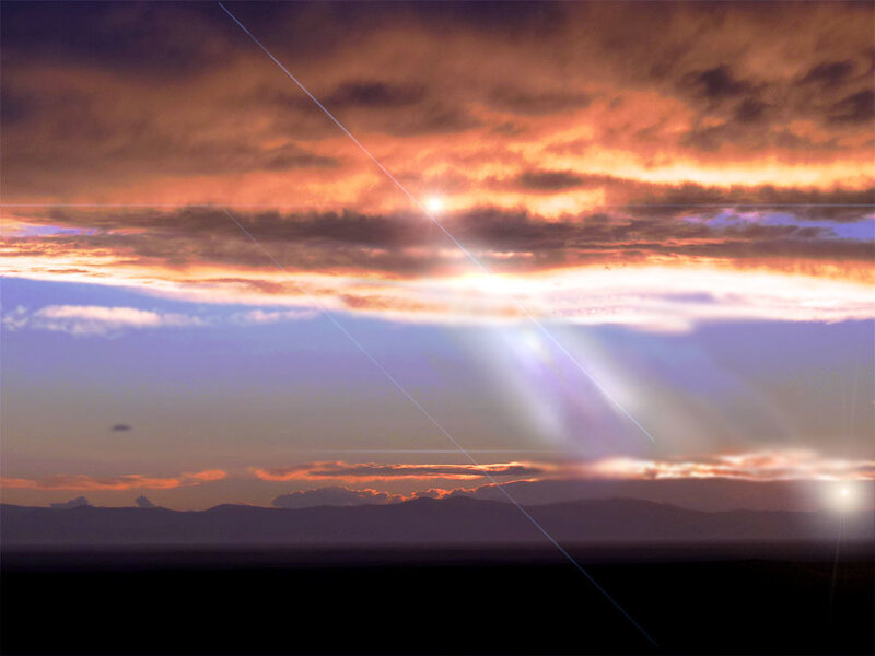 Sunset with sunbeams