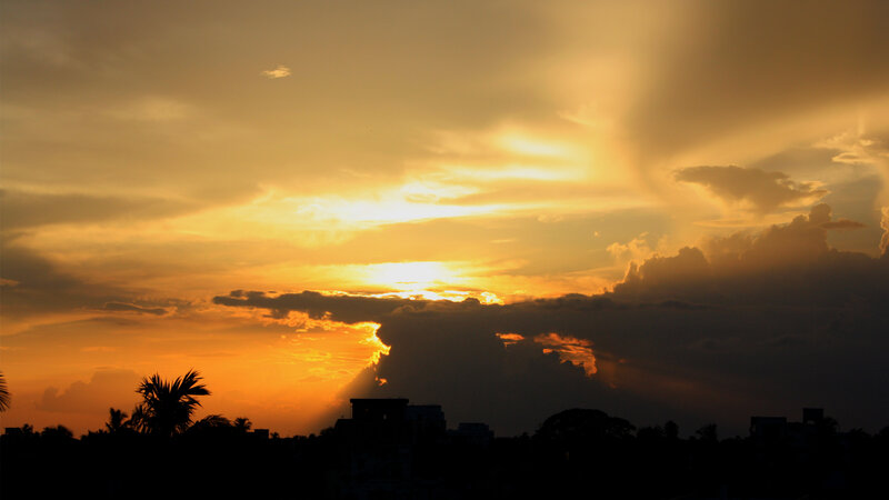 sunset with sunbeams