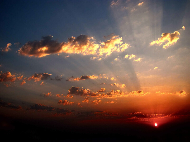 Sunset with sunbeams