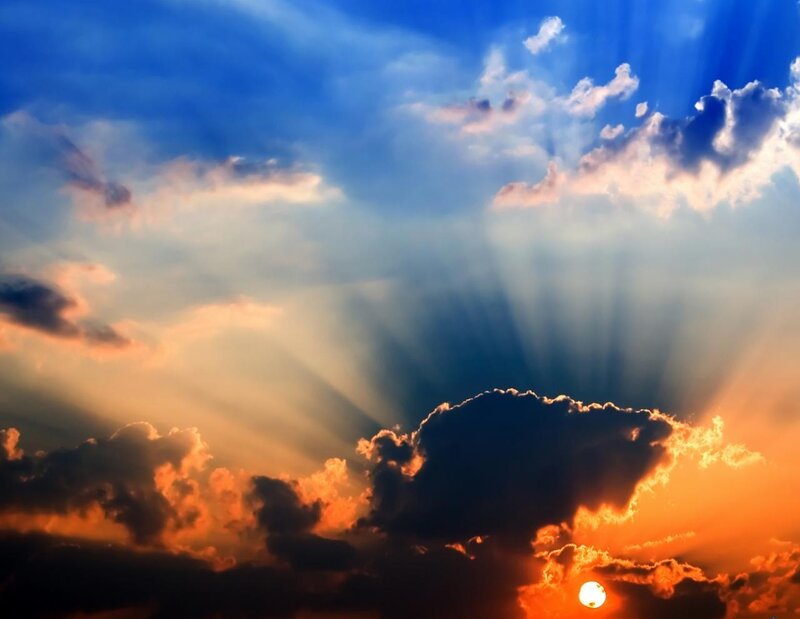 Sunset with sunbeams