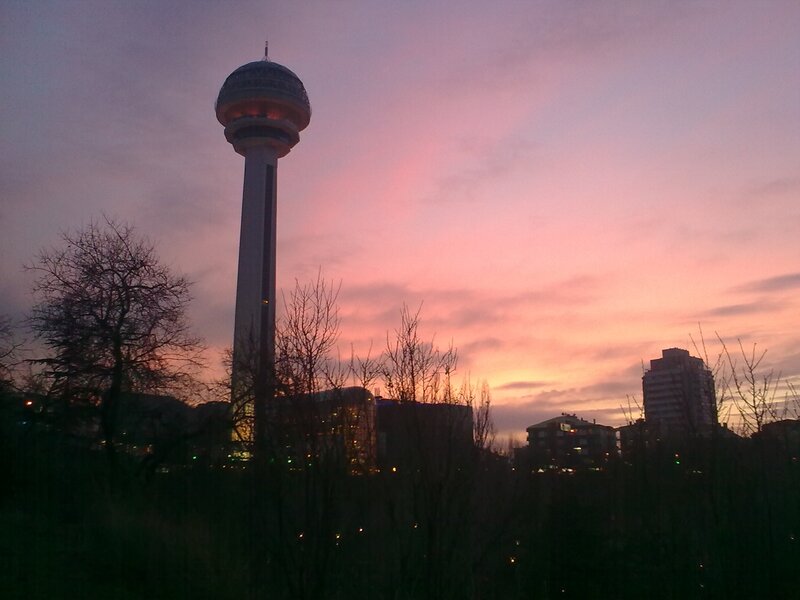 Sunset with tower silhouette