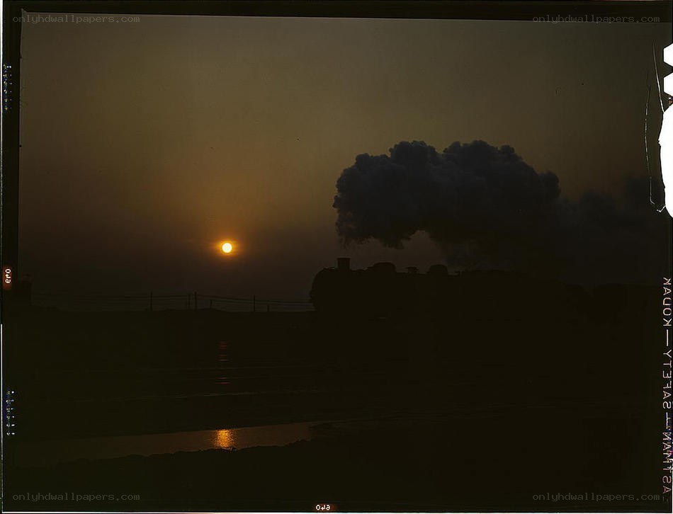 Sunset with train silhouette