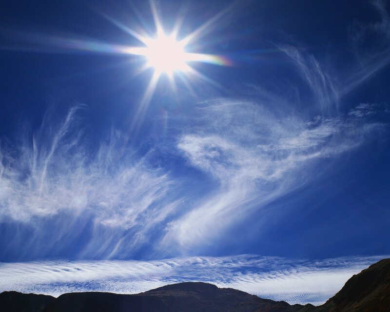 Sunshine over mountain peaks