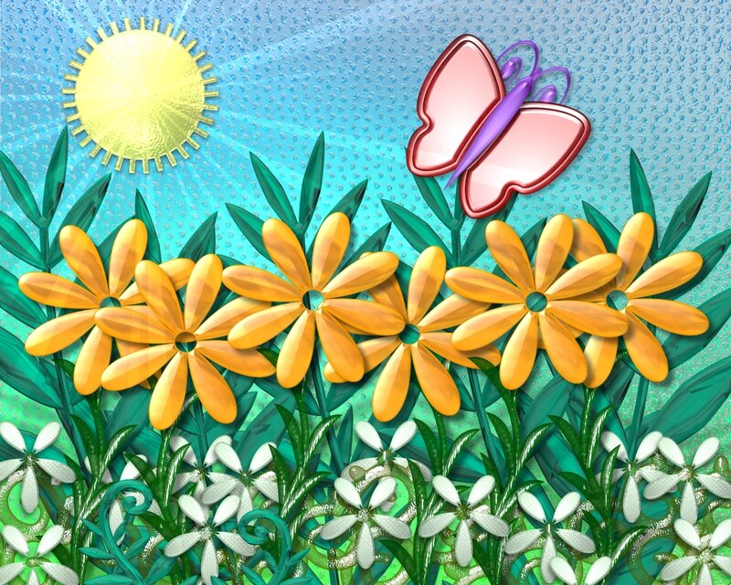 Sunshine with flowers and butterfly