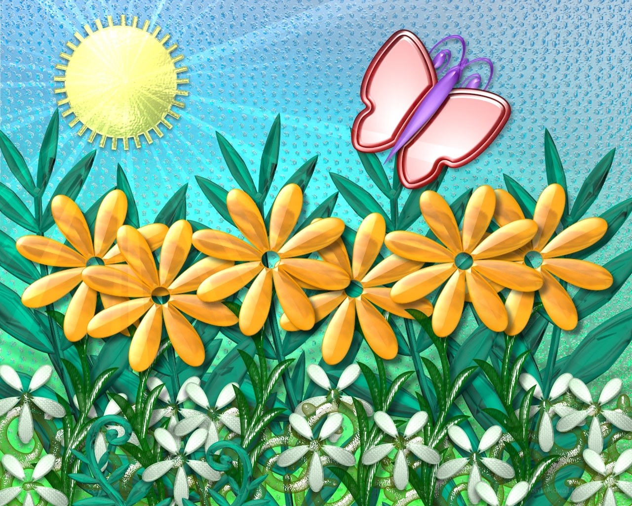 Sunshine with flowers and butterfly