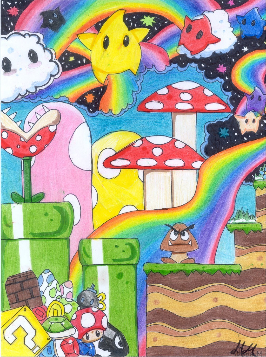 Super Mario fan art collage