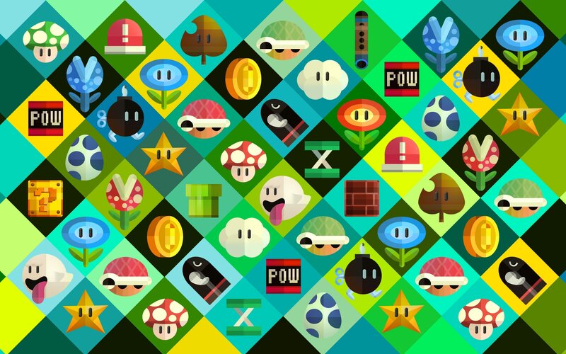 Super Mario Game Icons — Green, Playful