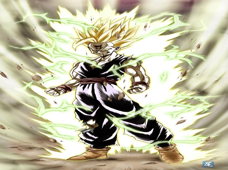 Super Saiyan Character — Yellow, Dramatic, Anime, Energy Aura