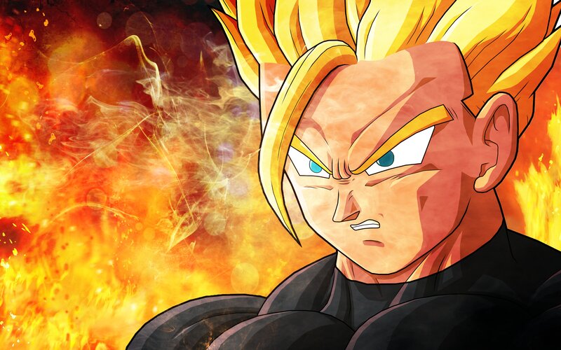 Super Saiyan Character — Yellow, Dramatic, Anime, Fire, Spiky Hair