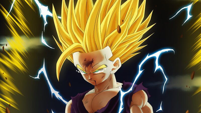 Super Saiyan Character — Yellow, Dramatic, Anime, Lightning, Spiky Hair