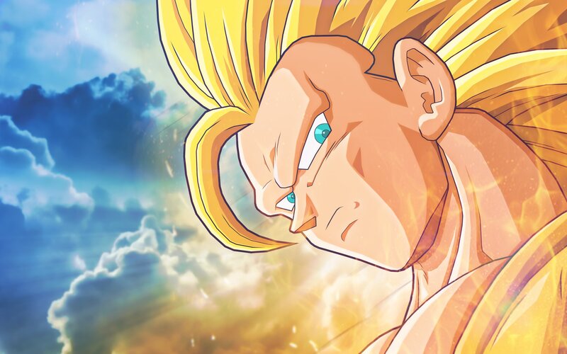 Super Saiyan Character — Yellow, Dramatic, Anime, Sky