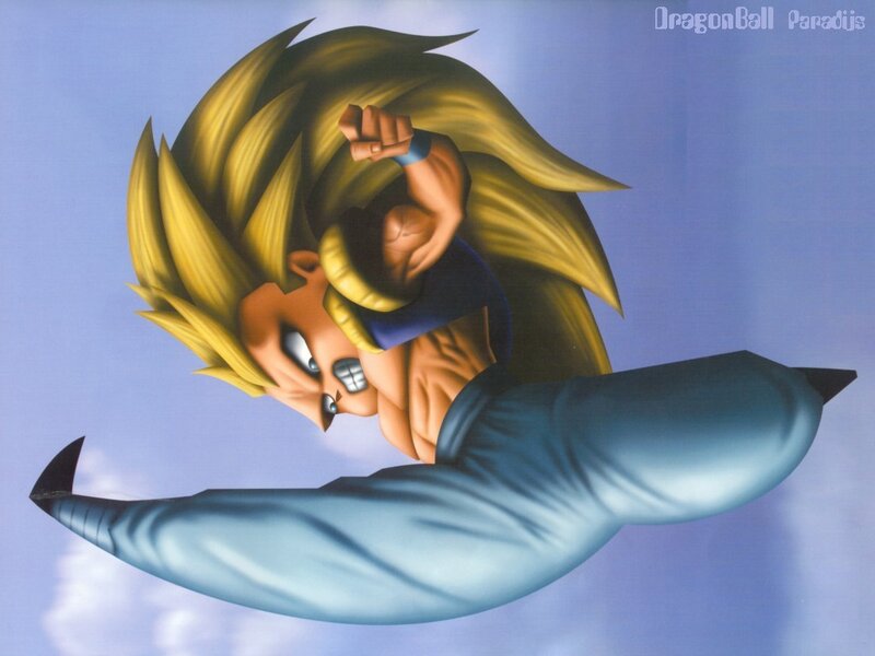 Super Saiyan Character — Yellow, Dramatic, Anime, Spiky Hair, Blue Sky, Fist