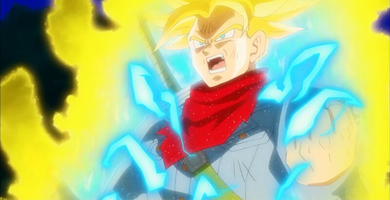 Super Saiyan Character — Yellow, Intense, Anime, Energy Aura, Red Scarf