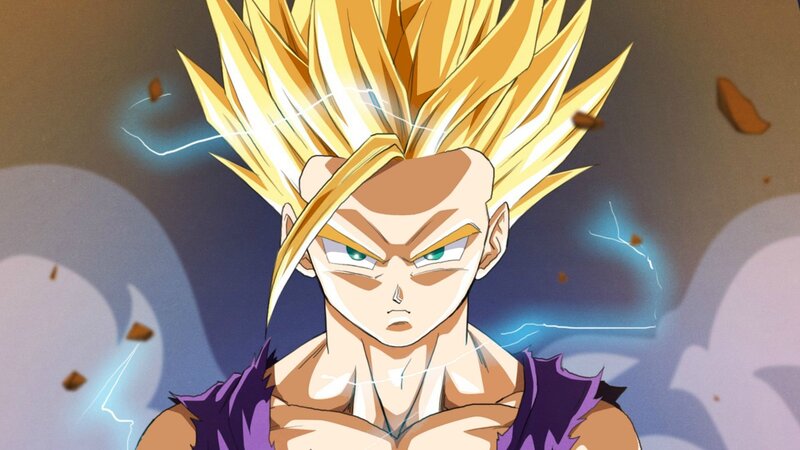 Super Saiyan Character — Yellow, Intense, Dramatic, Anime