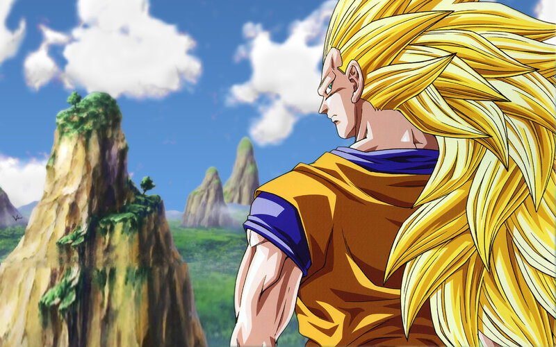 Super Saiyan Goku — Yellow, Dramatic, Afternoon, Anime, Mountain, Sky