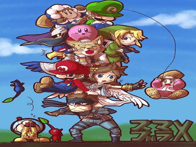 Super Smash Bros. characters stacked