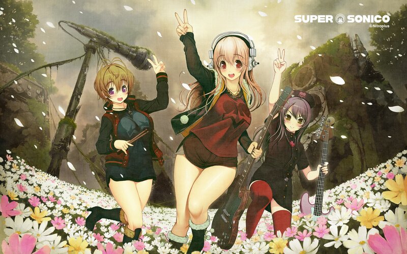 Super Sonico band in a flower field