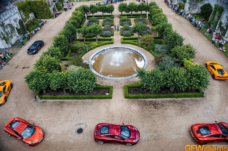 Supercars at a formal garden event