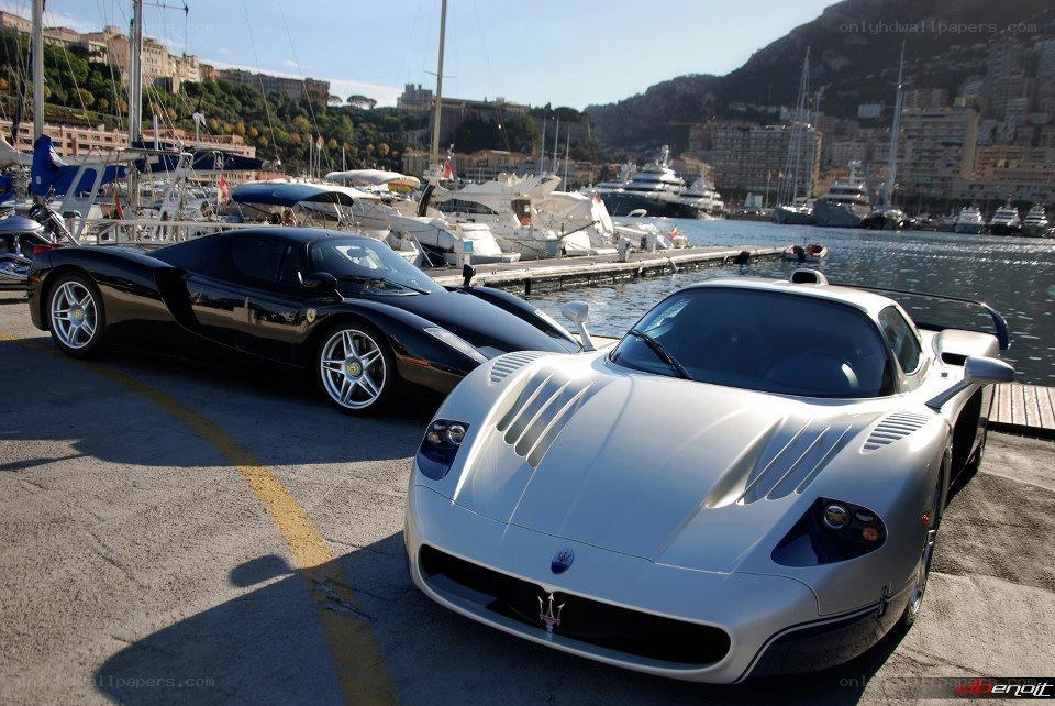 Supercars at a marina