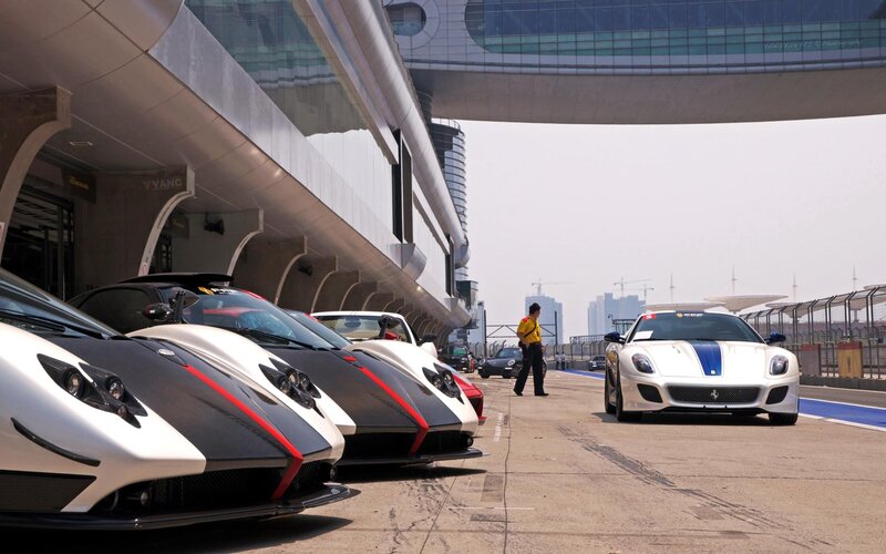 Supercars at a racetrack