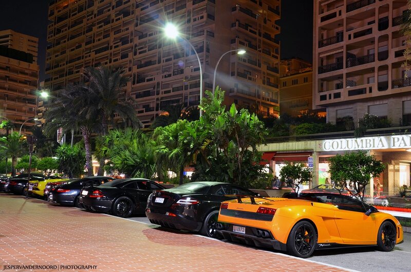 Supercars at night in Monaco