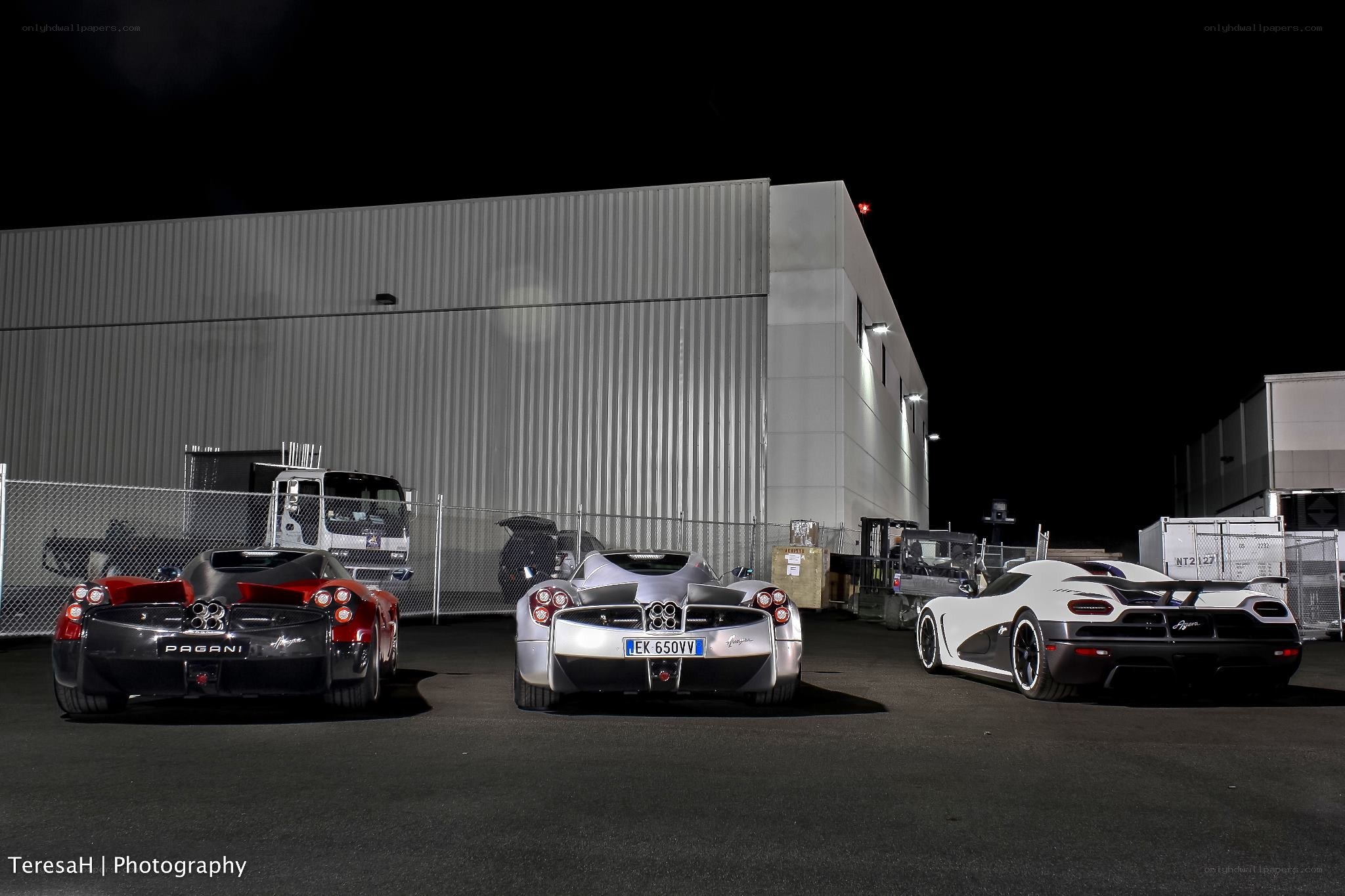 Supercars at night