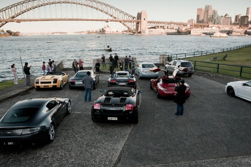 Supercars by the harbor