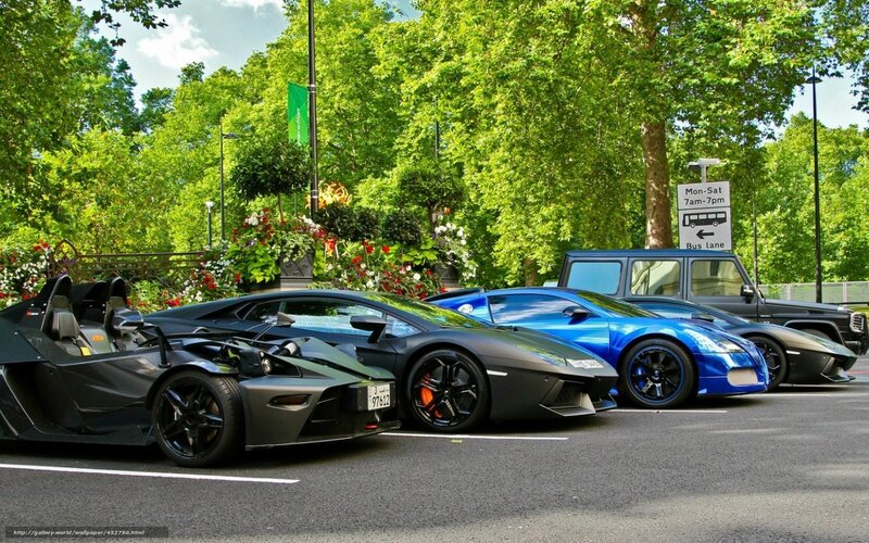 Supercars in a city park