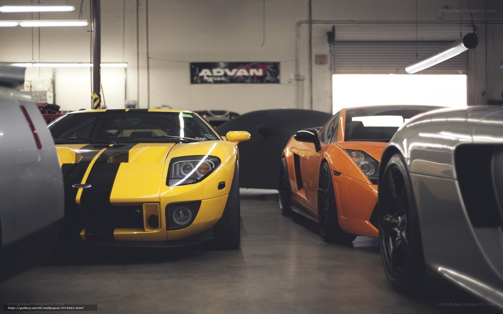 Supercars in a garage
