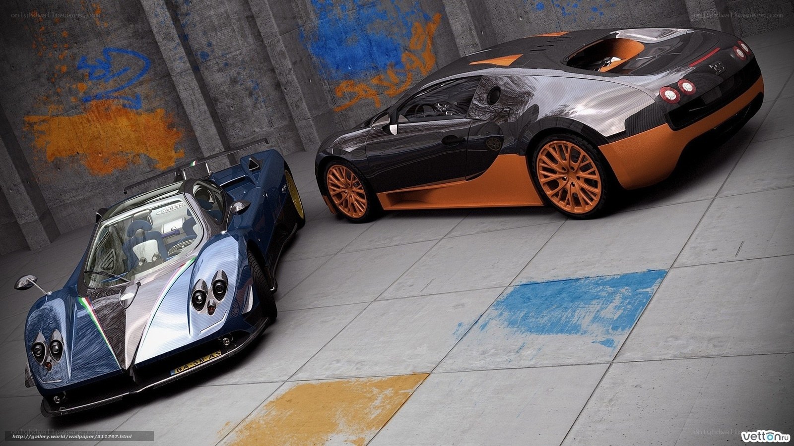 Supercars in a graffiti garage